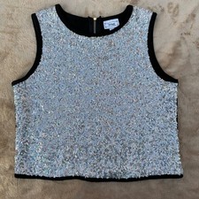 D-Signed Disney Sequin Tank Top Girls M 10/12 Silver Black Zipper Excellent Girls' Tank Top price