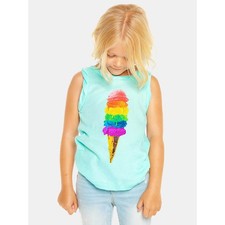 Chaser Girls' 3 Turquoise Every Scoop Ice Cream Graphic Cotton Tank Top C12-10 Girls' Tank Top price