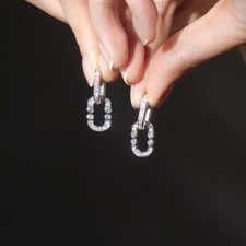 18k white gold made with Swarovski crystal rectangle huggies 2 ways earrings Swarovski Earrings price