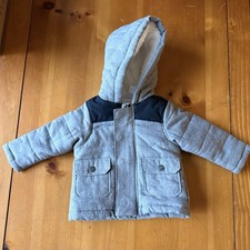 Carters Boys Hooded Winter Coat Size 6 Months Gray Full Zip Fleece Lined Baby Coat price