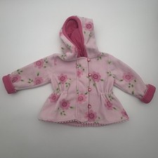 Baby Q Coat Girls 18-24M Pink Floral Fleece Hooded Snap Front Pom Hem Winter Baby Coat price