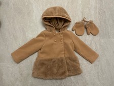 MAX STUDIO GIRL 18M  Hooded Camel Double Breasted Coat w/Faux Fur & Mittens Baby Coat price