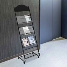 4-Tier Metal Wheeled Magazine Rack Newspaper Brochure Storage Display Stand Magazine Rack / Newspaper Rack price