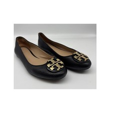 Tory Burch Claire Ballet Flats Womens 6.5 Black Tumbled Leather Gold Medallion Ballet Flats price