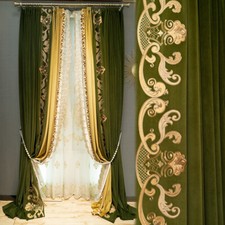 bedroom embroidered luxury green thick velvet cloth curtain tulle drape C1097 Bedroom Textiles & Dowry Set price