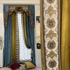 Custom European velvet splicing bedroom blue cloth curtain valance drape C2150 Bedroom Textiles & Dowry Set price
