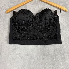 Black Beaded Corset Bustier Top Strapless Boned Festival Party Baddie Bustier price
