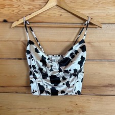 Cow Print Satin Bustier Corset Top Womens Small Black White THIRTY THIRTY Bustier price