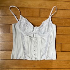 White Fox White Lace Underwire Corset Bustier Top Small Zipped Back Hook Front Bustier price