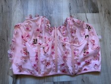 Appliqué Pink 3D Floral Corset Bustier Crop Top XL Lace Up Mesh Boned Romantic Bustier price