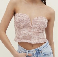 Lace 3D Floral Corset Bustier Top Ballet Pink Soft Girl  Festival Concert Med Bustier price
