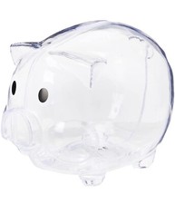 PLASTIC PIGGY BANK 5”X 4”x4"- SAVE COINS CASH FUN FOR KIDS CLEAR - Transparent Piggy Bank price