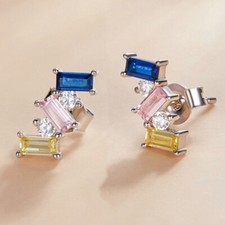 Pretty Cubic Zirconia Stud Earrings Women 925 Silver Anniversary Jewelry Silver Earrings price
