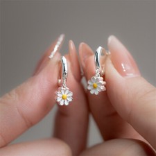 925 Silver Daisy Flower Hoop Earrings Drop Dangle Jewelry Women Wedding Gift New Silver Earrings price