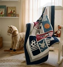 Handmade Sports Embroidered Hand Stitched Baby|Toddler Cotton Crib Quilt Baby Quilt price