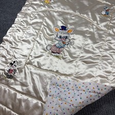 Vintage Disney Mickey Mouse Donald Duck Satin Baby Blanket Quilt Polka Dot Cream Baby Quilt price
