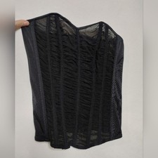 Shirley of Hollywood Corset Bustier Top Black Pin Tuck Mesh Stretch Sheer Large Women's Corset price