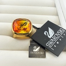 Swarovski Ring Swan Signed Sterling Silver Cocktail Orange 5 Crystal Gold Plated Swarovski Ring price