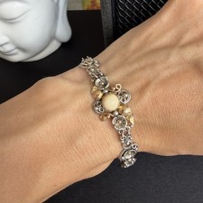 Vintage 925 Sterling Silver Bracelet 14K Gold Natural Coral Handmade Floral 20cm Diamond Bracelet price