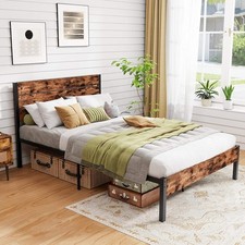 GOFLAME Full Size Metal Bed Frame, Platform Bed with Slatted Headboard, Industri Bed Frame price