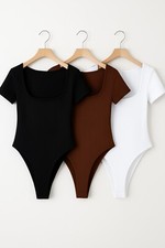 Women’s Scoop Neck Short Sleeve Ribbed Bodysuit - 3 Colors Women's Bodysuit price