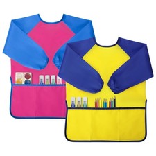 Yeunmu Kids Painting Apron 2 Pack, Waterproof Medium, Pink and Yellow (M) Painting Apron price