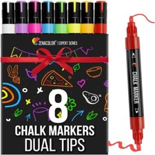 Zenacolor Liquid Chalk Markers Dual Tips - 8 Colors for Dry Erase Boards / Glass Liquid Eraser price