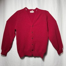 Buffums Vintage Size Medium Red Dacron Polyester Knit Cardigan Sweater Classic Men's Cardigans price