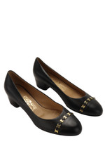 SALVATORE FERRAGAMO Shoes Women's US 7 Black Leather Heeled Chain Insoles & Care & Spray price