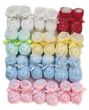 Crochet Booties Ribbon Baby Newborn Pink White Blue Unisex 0-3 Month Pack of 12 Baby Booties price