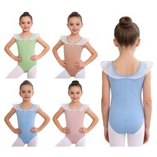 Girls Bodysuit Pageant Dancewear Dance Leotard Round Neck Elegant Mesh Ruffles Girls' Bodysuit price