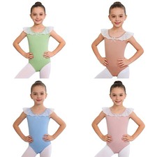 Girls Bodysuit Competition Leotard Gymnastics Dancewear Mesh Ruffles Costume Girls' Bodysuit price