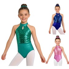 Kids Girls Leotards Competitions Bodysuit Dancewear Outfit Ballroom Sleeveless Girls' Bodysuit price
