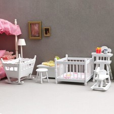 5X Dollhouse Nursery Furniture Set Baby Carriage Rocking Horse Crib 1:12 Chair Bedroom Set price