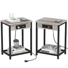 Set of 2 End Table Nightstand w/Charging Station Side Table Bedside Sofa Bedroom Bedroom Set price