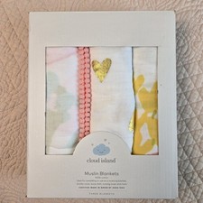 Cloud Island Muslin Swaddle Blankets 3 Pack 100% Cotton Hearts Pom Trim NWT Baby Baby Swaddle price