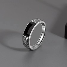 925 Sterling Silver Men's Black Gem Ring Luxury Wedding Band Fine Jewelry Gift Men's Ring price
