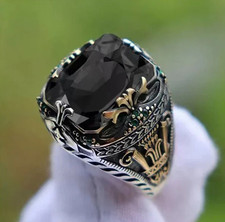 Silver-Tone Sterling Look Handmade Black Men's Ring All Sizes Fashion 2026 Men's Ring price