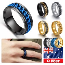 10 Colors Men's Titanium Stainless Steel Emboss Grooved Spin Chain Band Ring Men's Ring price