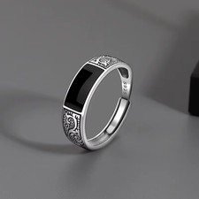 925 Sterling Silver Men's Ring High Quality Luxury black Gem For Men Wedding Men's Ring price