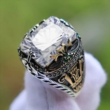 925 Sterling Silver Handmade Jewelry Black Men's Ring All Size Fashion Ring 2025 Men's Ring price
