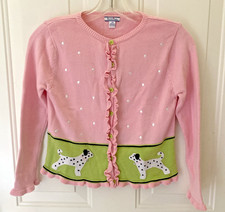 Hartstrings Girls 7/8 Pink Green Dalmatian Dog Cardigan Long Sleeve Sweater Girls' Cardigan price