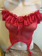 Vtg 80s 90s Andrea Kristoff for Escante Red Mesh Teddy Ruffle Lace Garter size M Garter Belt price