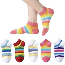 Girls Seamless Socks Rainbow Stripes Cotton Socks Kids School Crew Socks 5 Pack Girls' Socks price