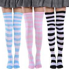 Women Girls Over Knee Striped Socks Thigh High Cute Cosplay Stockings Legwear Girls' Socks price