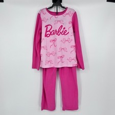 NWOT Barbie Girls Pink Pajama Set 2 Piece Fleece Bow Logo Size Medium 7/8 Girls' Pajamas price
