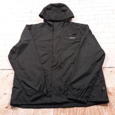 Cabela's Rain Jacket Full Zip Outdoor Mens L Windbreaker Hooded Black Nylon Men's Raincoat price