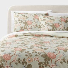 Threshold Cotton Sateen Duvet Cover Set Floral Green/Light Pink/White Full/Queen Duvet Cover Set price