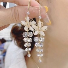Fashion Flower Crystal Tassel Earrings Hook Women Drop Dangle Jewellery Gifts Costume Earrings price