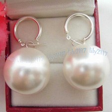 Fine 8-16mm White South Sea Shell Pearl Round Beads Dangle Silver Hook Earrings Costume Earrings price